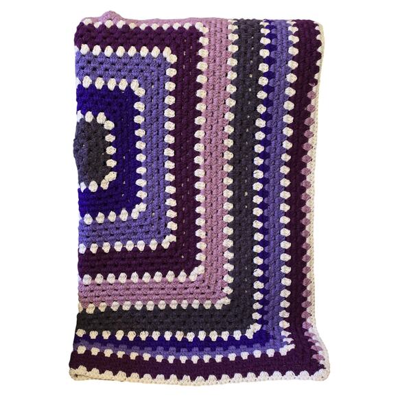 Handmade Crochet Purple Pink Open Knit Warm L 45" W 45" Square Throw Blanket - Picture 2 of 2